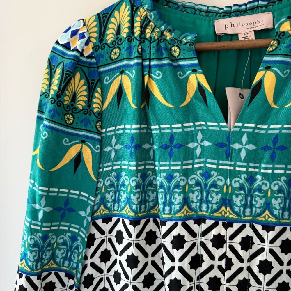 Philosophy Teal and Yellow Geometric Patterned Maxi Dress Size Small NWT - Picture 5 of 11